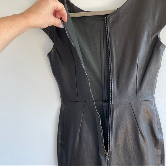 NWOT Simonetta Ravizza Real Black Leather Cap Sleeve Dress Size 4 - Picture 9 of 10